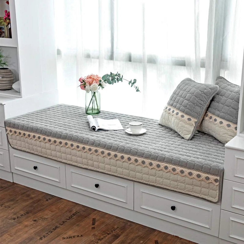 JeogYong Bay Window Cushion Seat Indoor, Farmhouse Window Seat Cushions Indoor for Bedroom, Non Slip Pads/Bay Window Sill Bench Cushions, 35.43 x 82.67 inches, Gray - Image 1