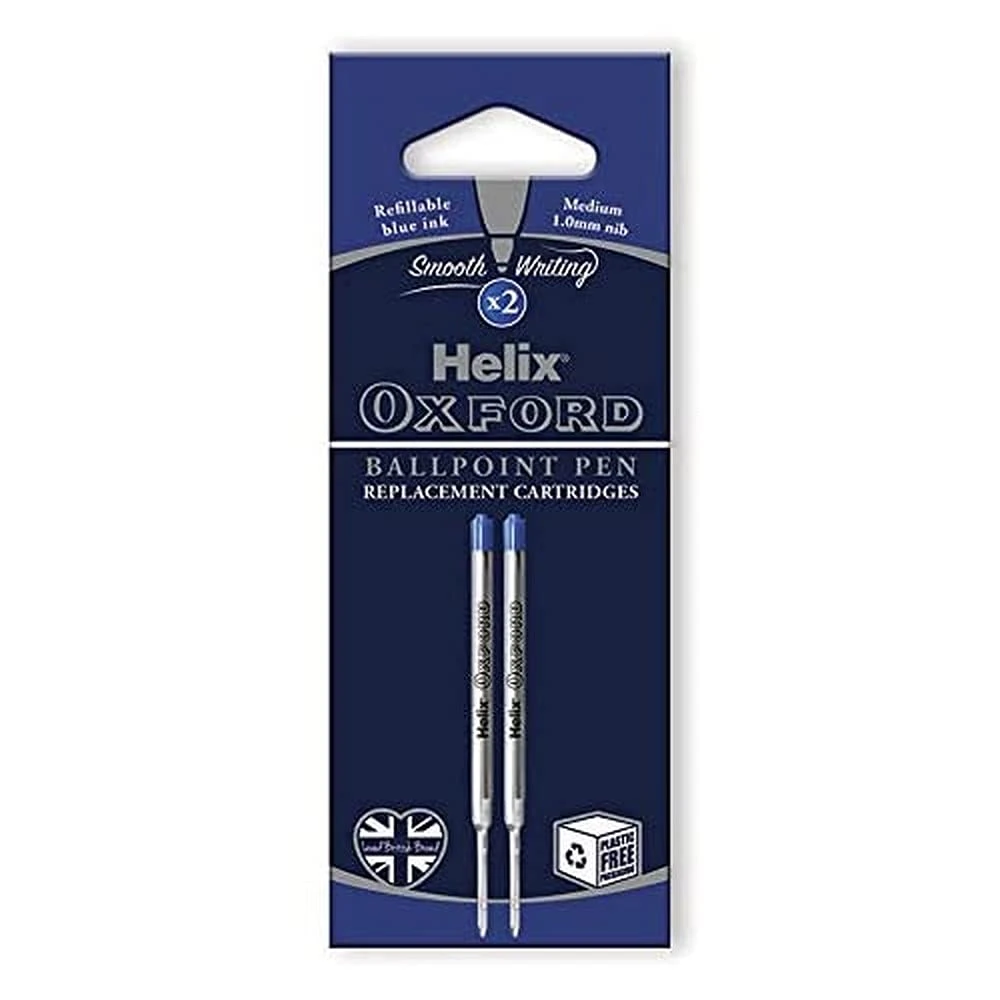 Helix Oxford Premium Ballpoint Pen Refills (Pack of 2) - Blue Ink