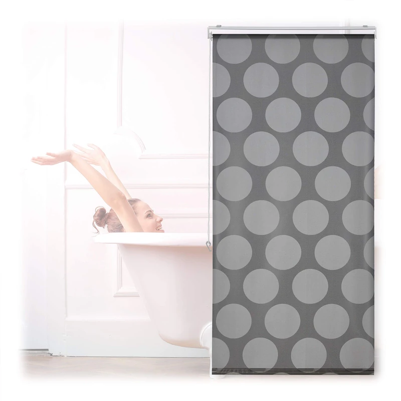 Relaxdays Shower Roller Blind, Geometric Pattern, Flexible Mounting, Dotted Curtain for Bath and Window, 80x240cm, Grey - Image 1