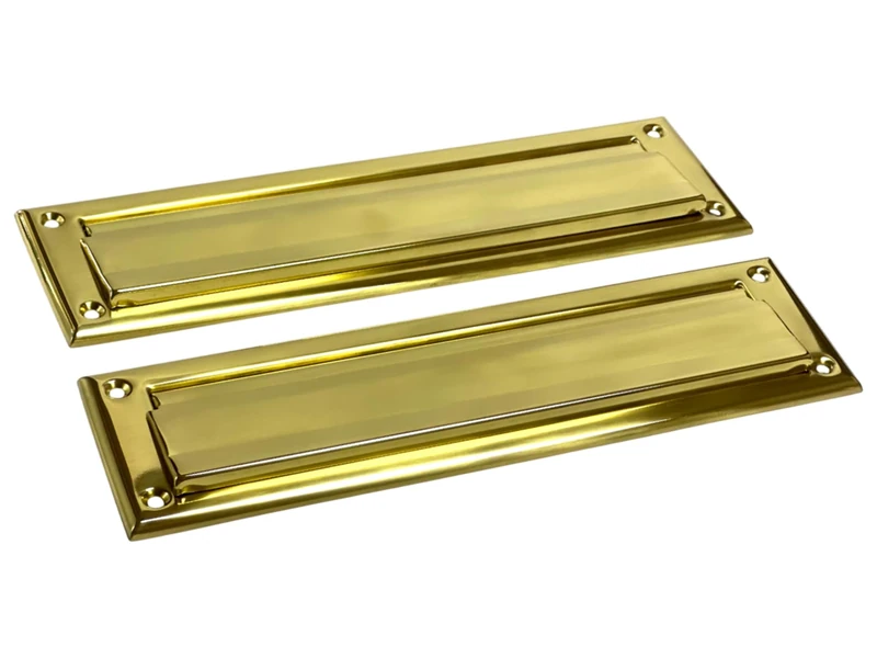 QCAA Solid Brass Mail Slot, with Solid Brass Interior Back Plate, 13" x 3.625", Polished Brass, 1 Pack, Made in Taiwan