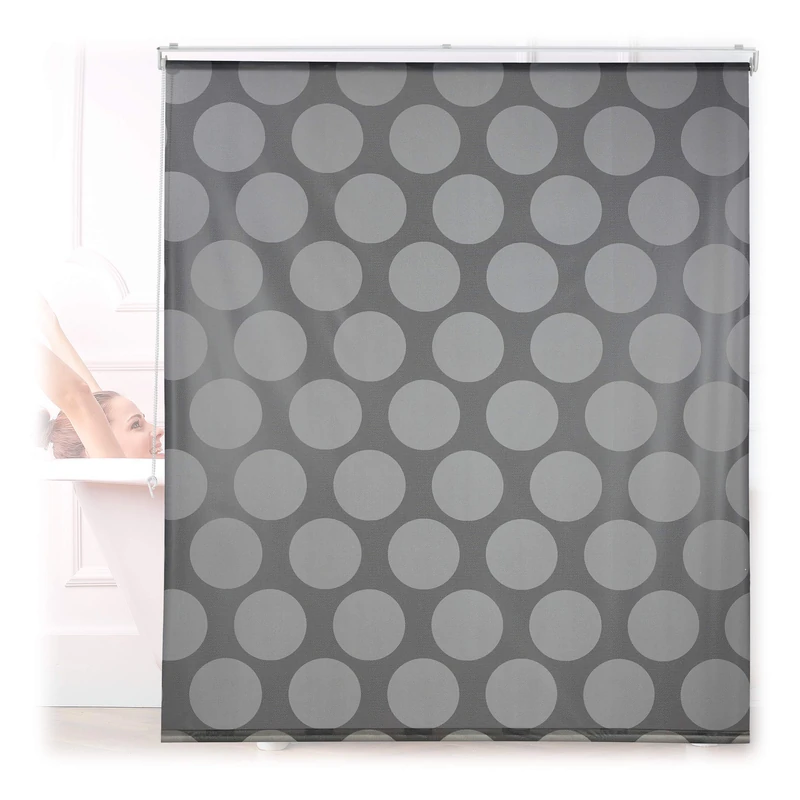 Relaxdays Shower Roller Blind, Geometric Pattern, Flexible Mounting, Dotted Curtain for Bath and Window, 140x240cm, Grey