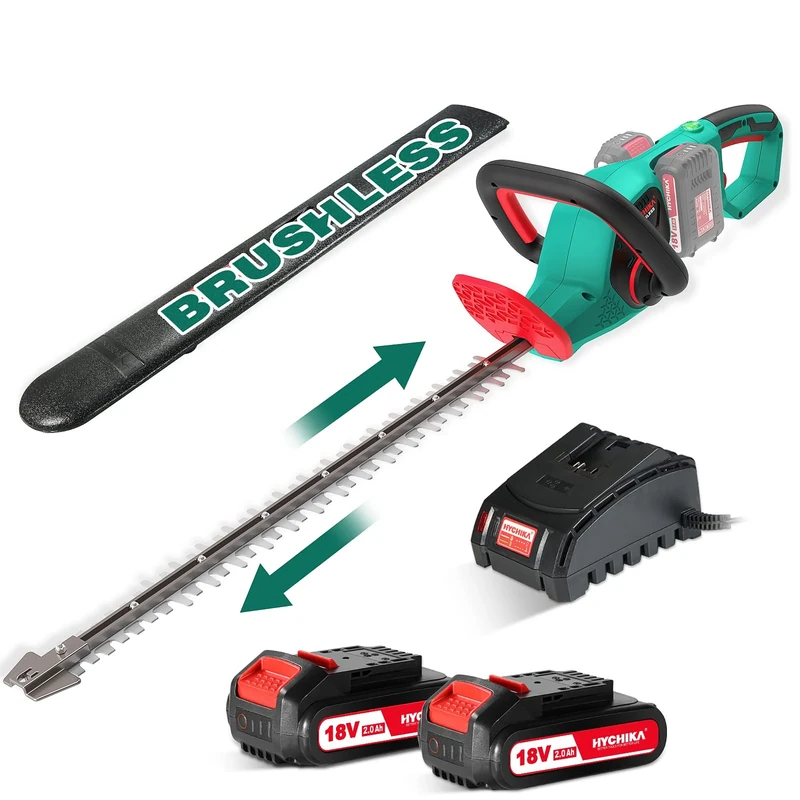 Hedge Trimmer, HYCHIKA 36V Cordless Hedge Trimmer, 60cm Dual Action Blades Shock Absorption, 26mm Tooth Opening, Electric Hedge Trimmer with Ergonomic Rotating Handle, For Trimming Hedges and Bushes