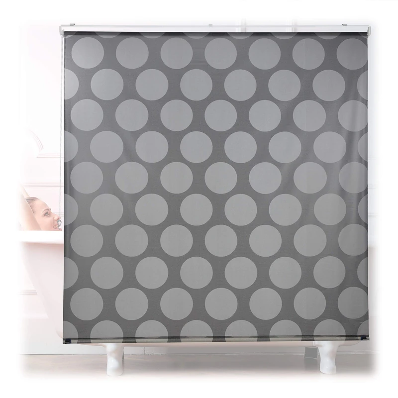Relaxdays Shower roller blind, 160 x 240 cm, rope pull roller blind for shower and bathtub, bath roller blind, water-repellent, ceiling and window, grey - Image 1