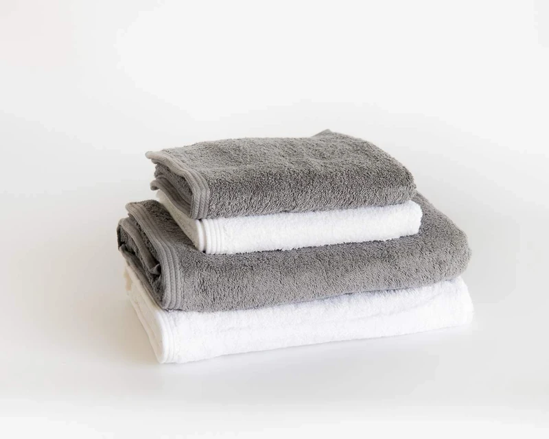 Sancarlos - Set of 4 Ocean Duo Hand Towels, 2 Basins and 2 Bathrooms, White and Smoke, 100% Cotton, 550 g/m²
