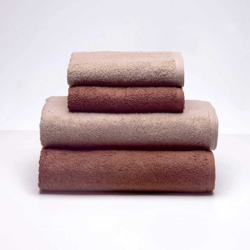 Sancarlos - Set of 4 Ocean Duo Hand Towels, 2 Sinks and 2 Bath, Colour Stone and Brown, 100% Cotton, 550 g/m²