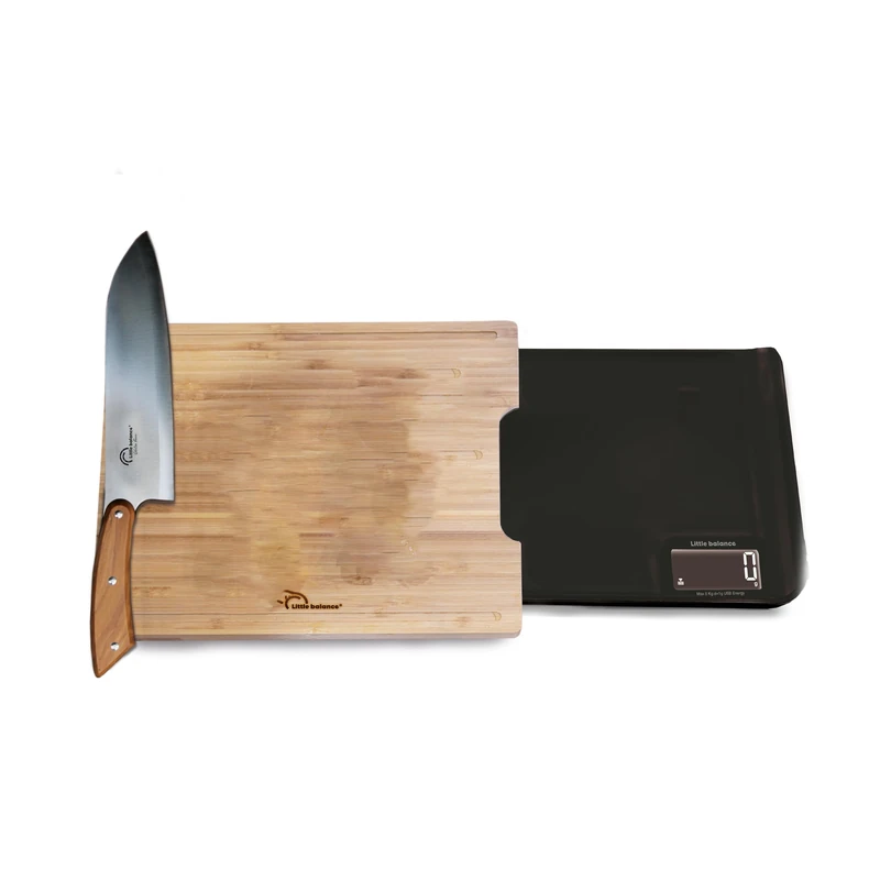 LITTLE BALANCE 8399 Chef 5 Trio USB Kitchen Scales – USB Rechargeable – 3-in-1 Scales – Cut, Weight, Pour, All in One Kitchen Scales – 5 kg/1 g – Real Bamboo - Image 1
