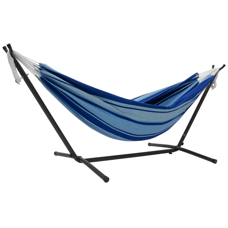 Vivere UHSDO8-39 Double Cotton Hammock with Space-Saving Steel Stand Including Carrying Bag, Island Breeze