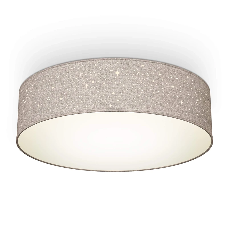 B.K.Licht - Ceiling Light with Fabric Light Shade and Star Effect, 2 x E27, max. 40W Bulbs, Living Room, Bedroom Ceiling Lights, Children's Room, Starry Sky Lamp Shade, Soft Light, 38x10 cm, Taupe
