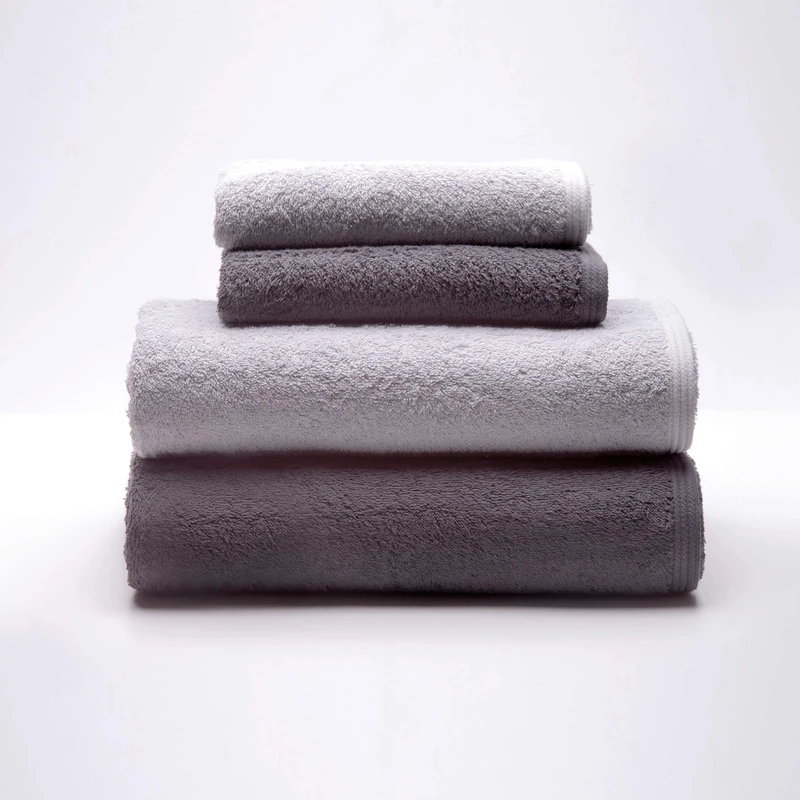 Sancarlos - Set of 4 Ocean Duo Towels, 2 Washbasin and 2 Bathroom, Light Grey and Dark Grey, 100% Cotton, 550 g/m2