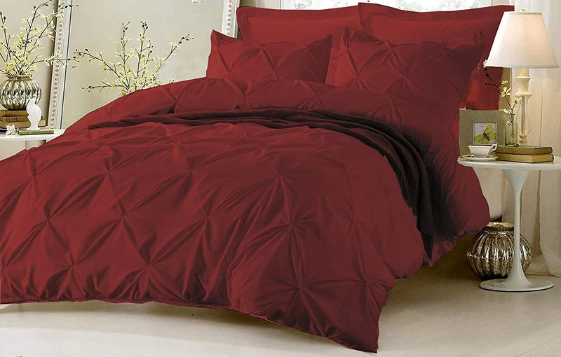 Queen Duvet Cover Cotton Pinch Pleated 1 Piece Full Size 800 Thread Count, 100% Egyptian Cotton Quilt Cover, Silky Soft, Breathable with Hidden Zipper Closure and 7 Corner Ties Duvet Cover (Burgundy)