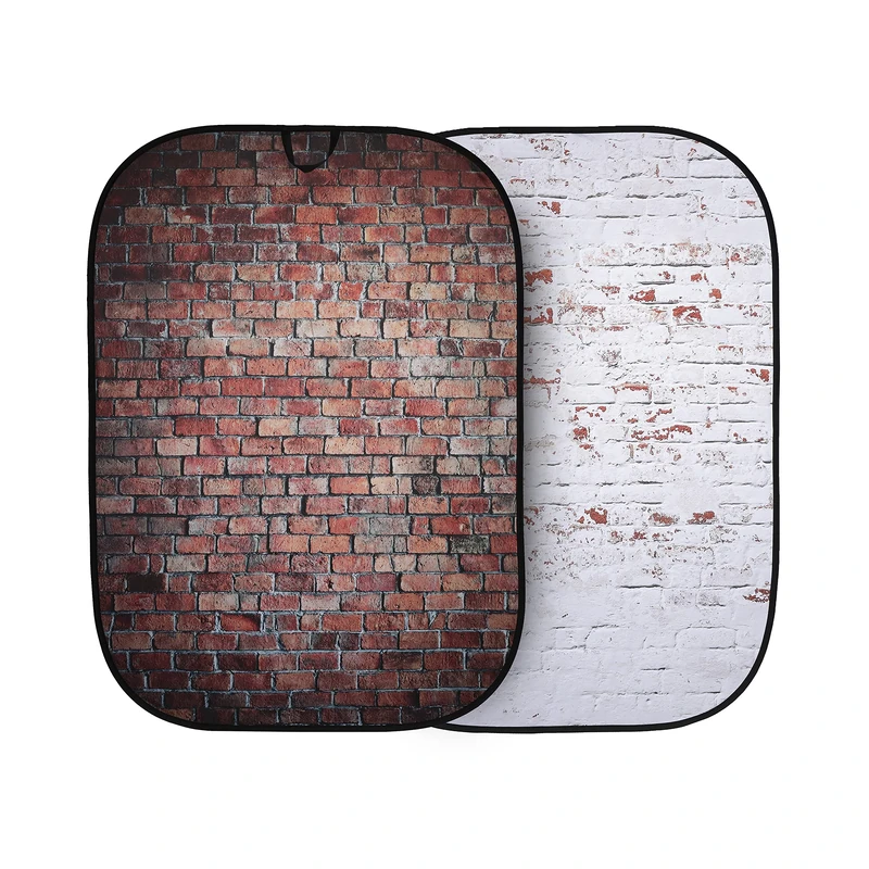 Manfrotto Urban Collapsible 1.5m x 2.1m (5' x 7') Classic Red / Distressed White Brick, 2 in 1 Background, Backdrop, Double Sided, Portable, Reversible background, Portraits, Pop up - LL LB5706