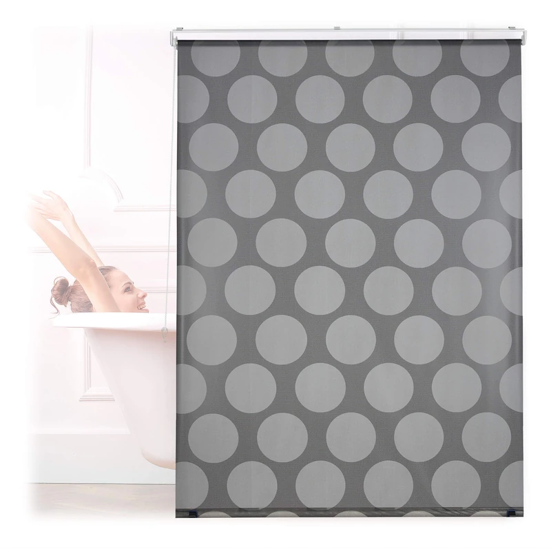 Relaxdays Shower Roller Blind, Geometric Pattern, Flexible Mounting, Dotted Curtain for Bath and Window, 120x240cm, Grey