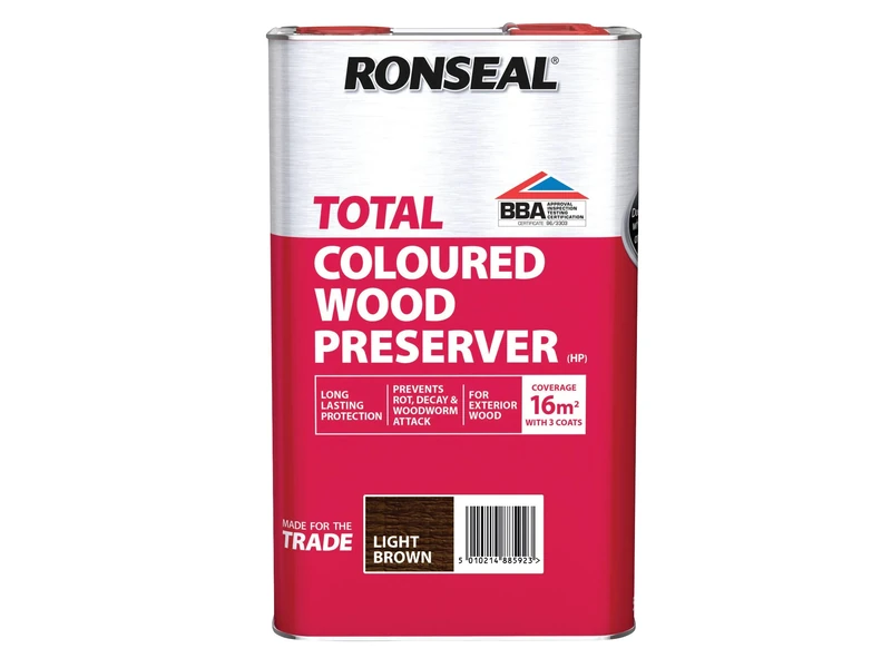 Ronseal RSLTTWPLB5L Trade Total Wood Preserver Light Brown 5 Litre