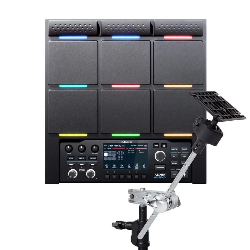Alesis Strike Multipad - 9-Trigger Percussion Pad with RGB Backlighting, Sample loading via USB Thumb Drives and Radiant 4.3-Inch Display & Multipad Clamp - Universal Percussion Pad Mounting System