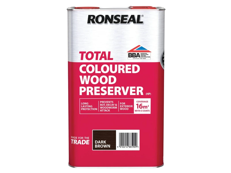 Ronseal RSLTTWPDB5L Trade Total Wood Preserver Dark Brown 5 Litre