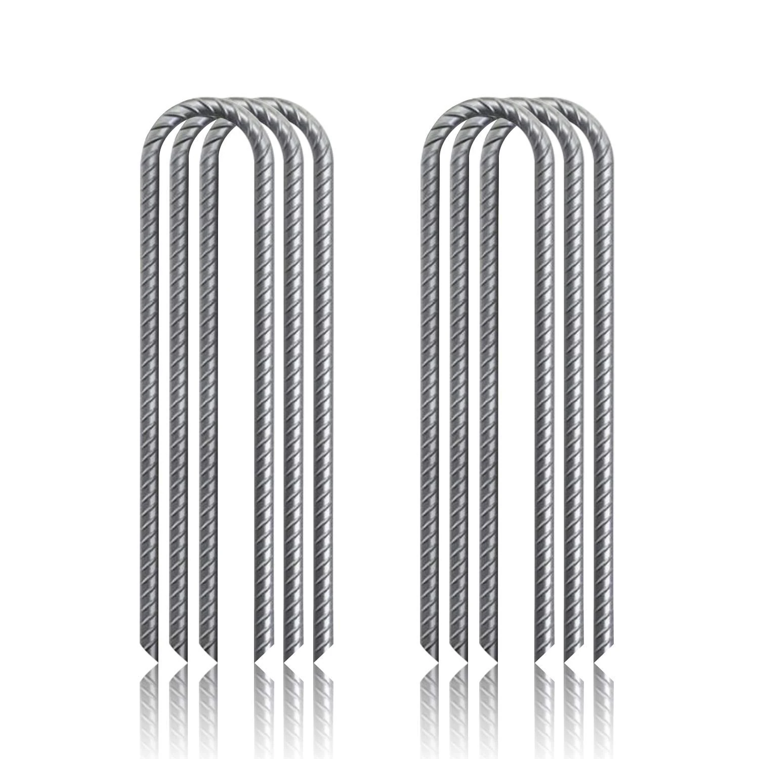 G&B Ground Rebar Stakes Garden Staples Tent Nails Galvanized Steel U Pegs Gardening Anchors, Heavy Duty Landscape Pins for Camping Tents Trampoline Canopies Sheds Ports Swing Sets (6)
