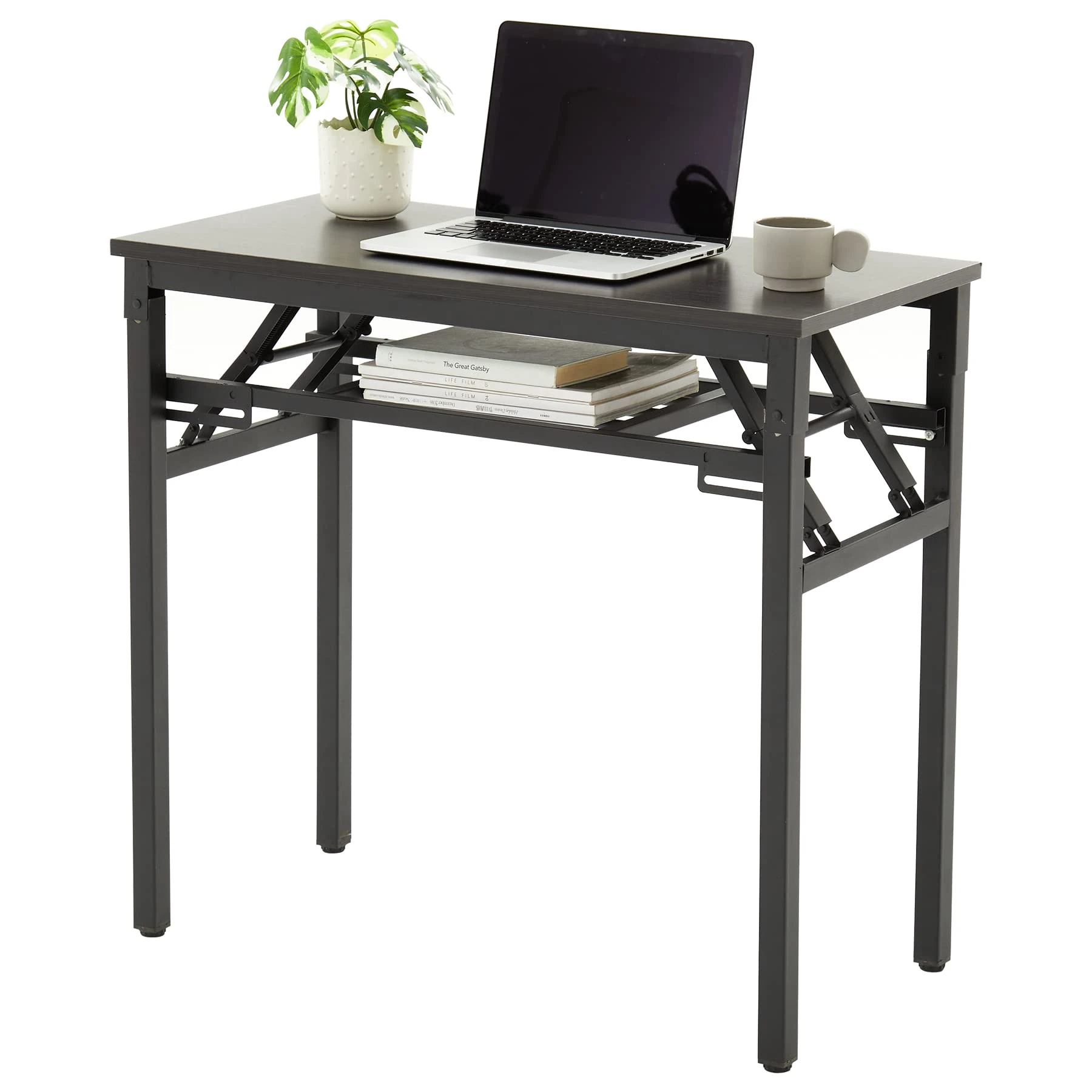 CRGHS Foldable Laptop Computer Desk, Writing Desk Folding Table for Home and Office, Modern Style with Storage for Eating Camping and Small Spaces, No Assembly Required, 2 Tiers, Black (31"×16")