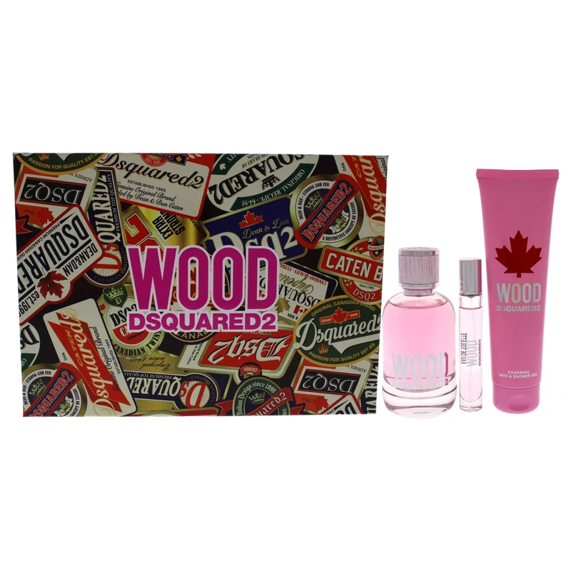 Dsquared2 Wood For Women 3 Pc Gift Set 3.4Oz Edt Spray, 0.3 Edt Travel Spray, 5.0Oz Bath And Shower Gel