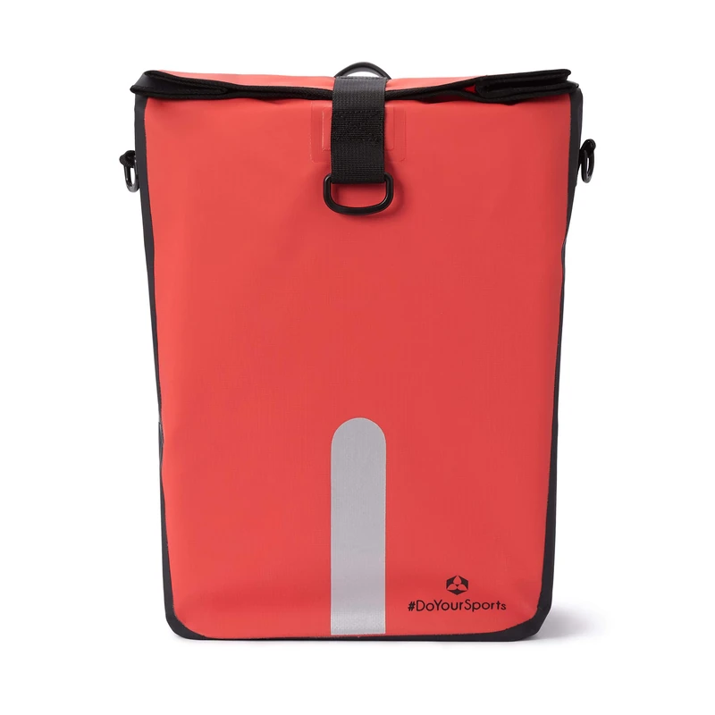 #DoYourOutdoor 3-in-1 Rear Bicycle Bag with Practical Quick Connection System for Pannier Rack, Waterproof and Reflective, 21 Litre Rolltop Bicycle Bag with Shoulder Strap, Carry Handle - Red