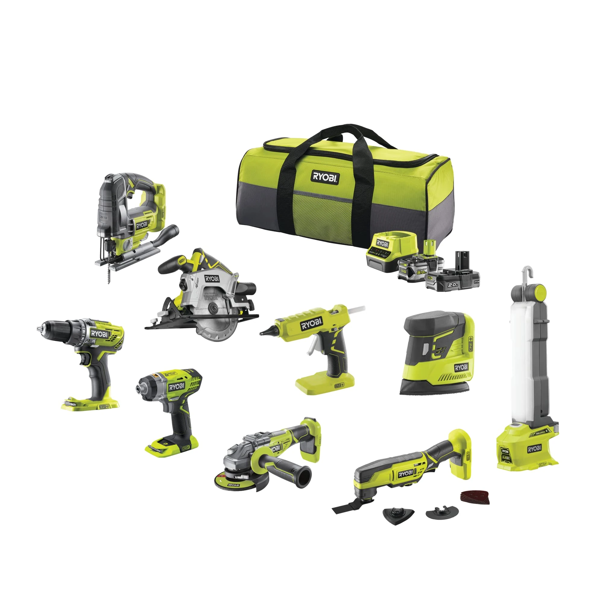 RYOBI - Combo 9 Tools - 1 5.0Ah Battery - 1 2.0Ah Battery - 1 Charger - R18CK9-252S