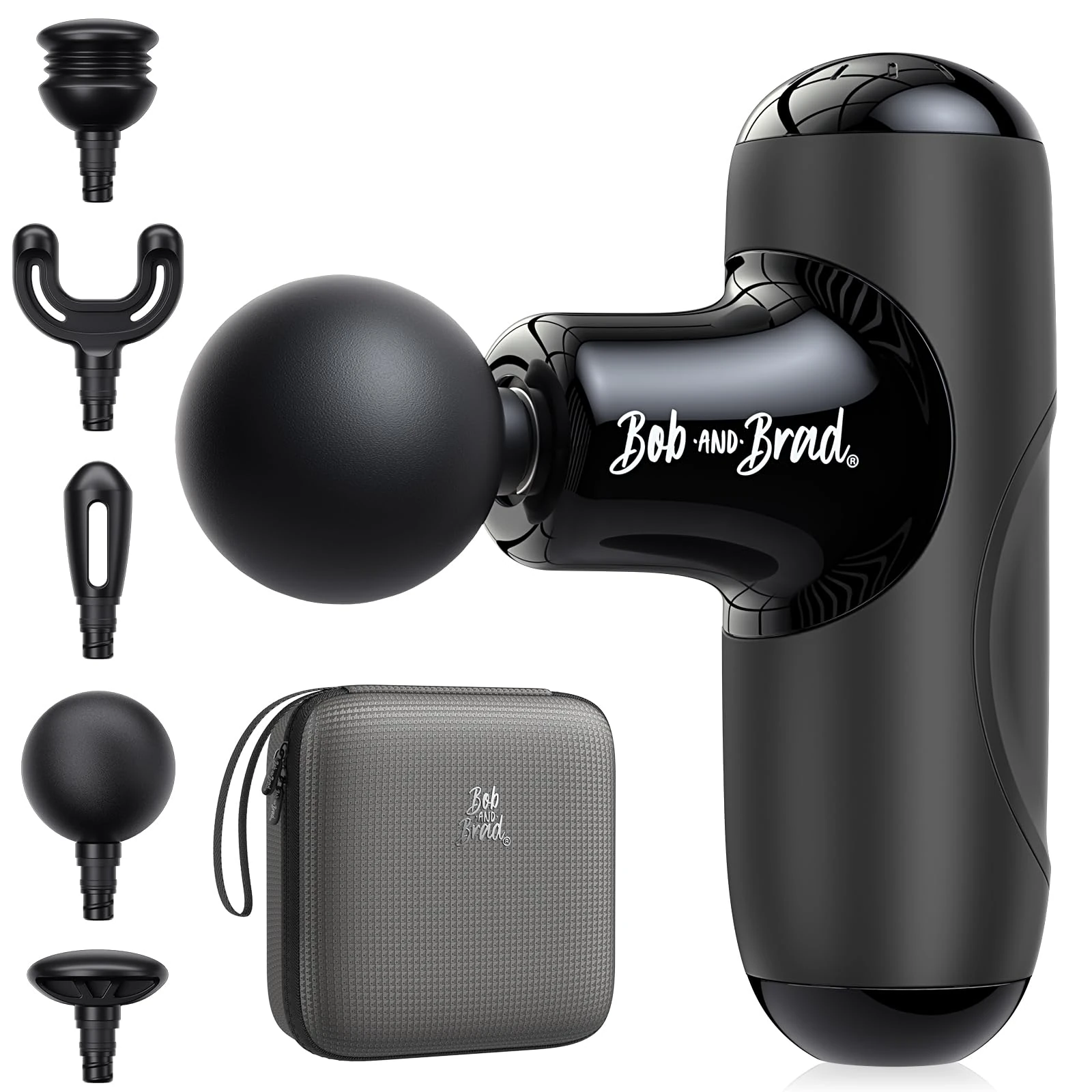 Mini Massage Gun, Bob and Brad Q2 Pocket-Sized Deep Tissue Massager Gun, Portable Percussion Muscle Massager Gun, Ultra Small & Quiet Muscle Massage Gun with Carry Case for On The Go Usage, Black