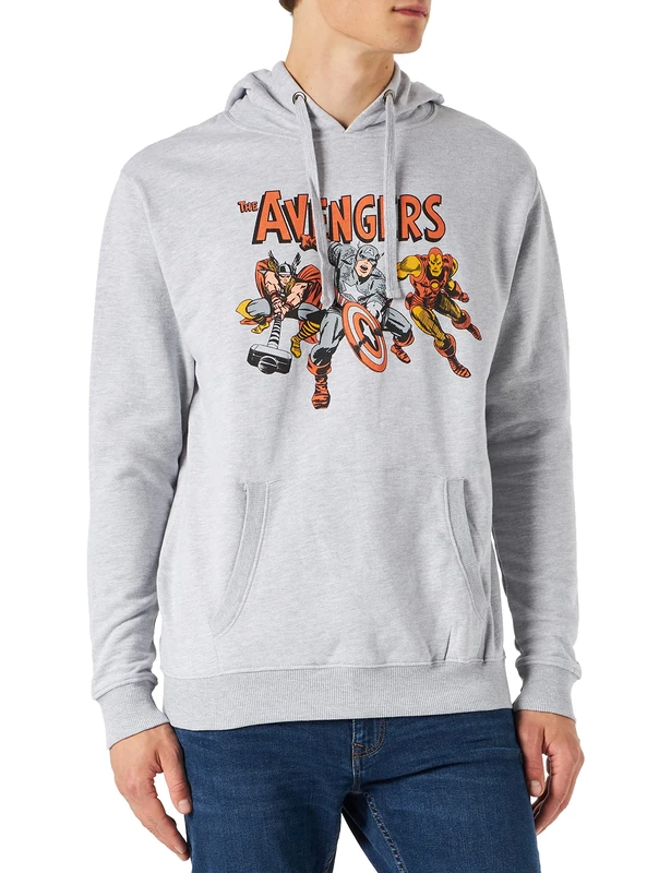 Marvel Comics Men's Vintage Avengers Hoodie, Grey Marl, X-Large