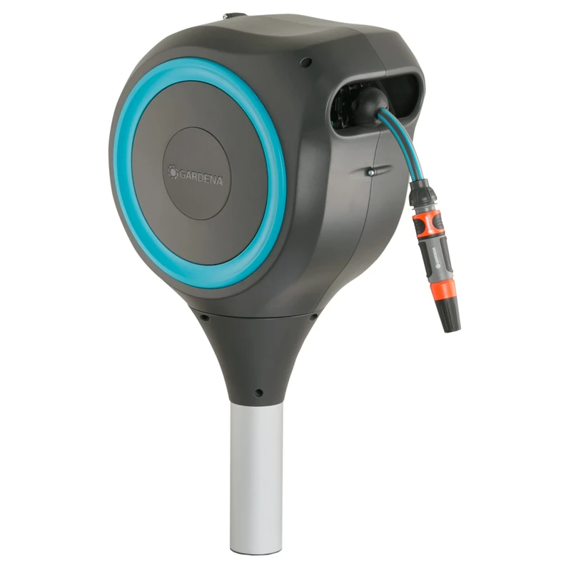 Gardena Garden Hose Box Rollup M (Turquoise) 20 m: Swivel Hose Box, Integral Hose Guide, Including 20 m Gardena Hose, mounting Rod and mounting kit (18614-20)