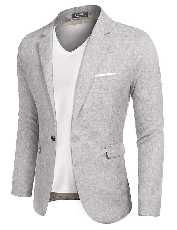 COOFANDY Mens Blazer Casual Sports Coats Slim Fit One Button Suit Jacket Lightweight Sports Jacket, 1 - Sky Grey, L
