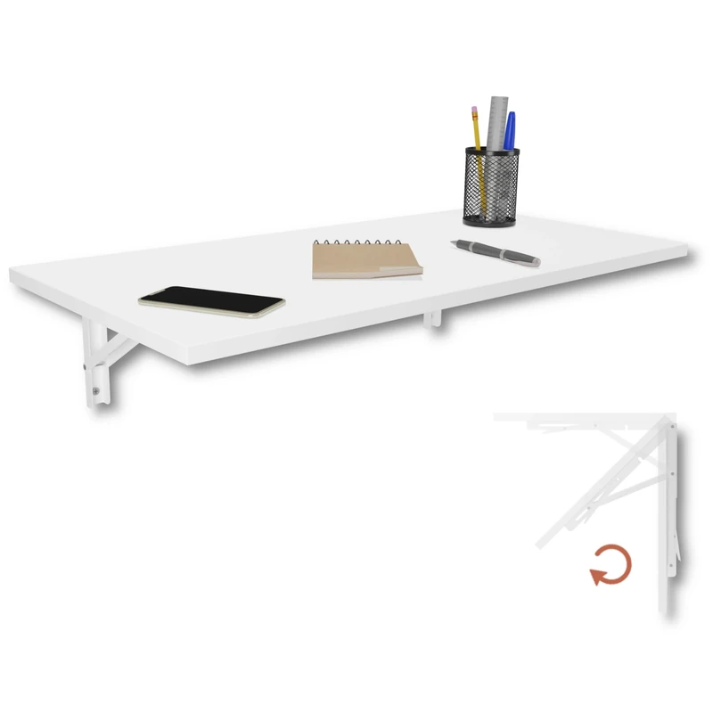 KDR Produktgestaltung Wall folding table Desk Table top 80x40 cm in white Folding table Dining table Kitchen Bar Table foldable for wall mounting