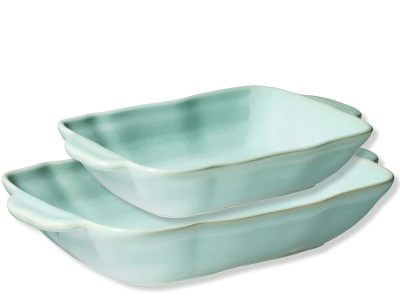 MÄSER 931847 Vera Series Set of 2 Rectangular Casserole Dishes with Reactive Glaze, Scratch and Cut Resistant, Mint Green, Ceramic