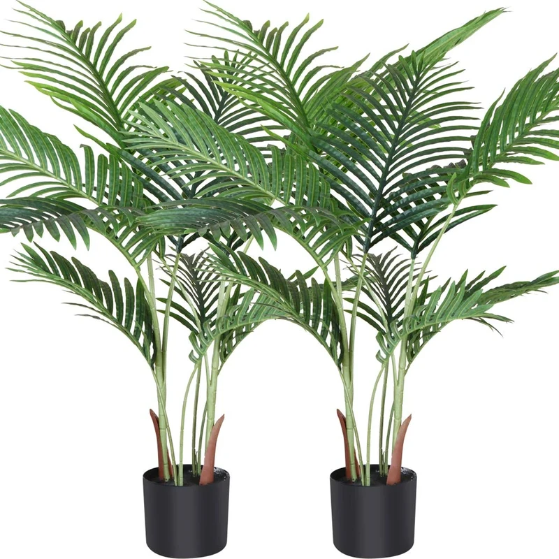 Fopamtri Artificial Areca Palm Plant 110 cm Fake Palm Tree with 10 Trunks Faux Tree in Pot for Indoor Outdoor Modern Decor Home Office Perfect Housewarming Gift (2 Pack)
