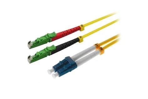 Helos Fibre Optic Patch Cable E2000® APC (LSH)/LC Duplex 9/125μm OS2 Yellow 1.0m
