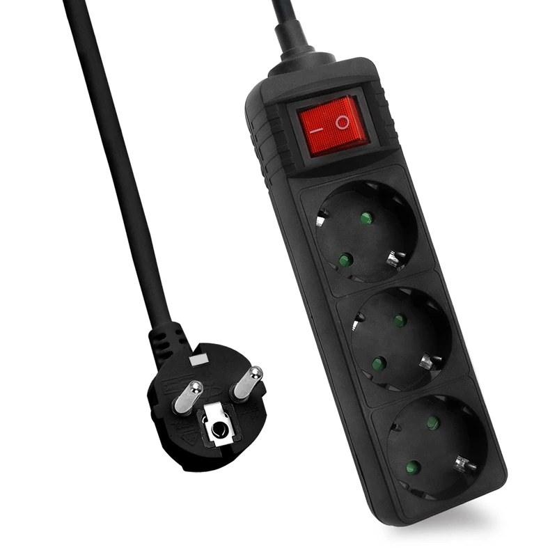 Helos Socket Strip Classic 3-Way Black 3.0 m with Switch