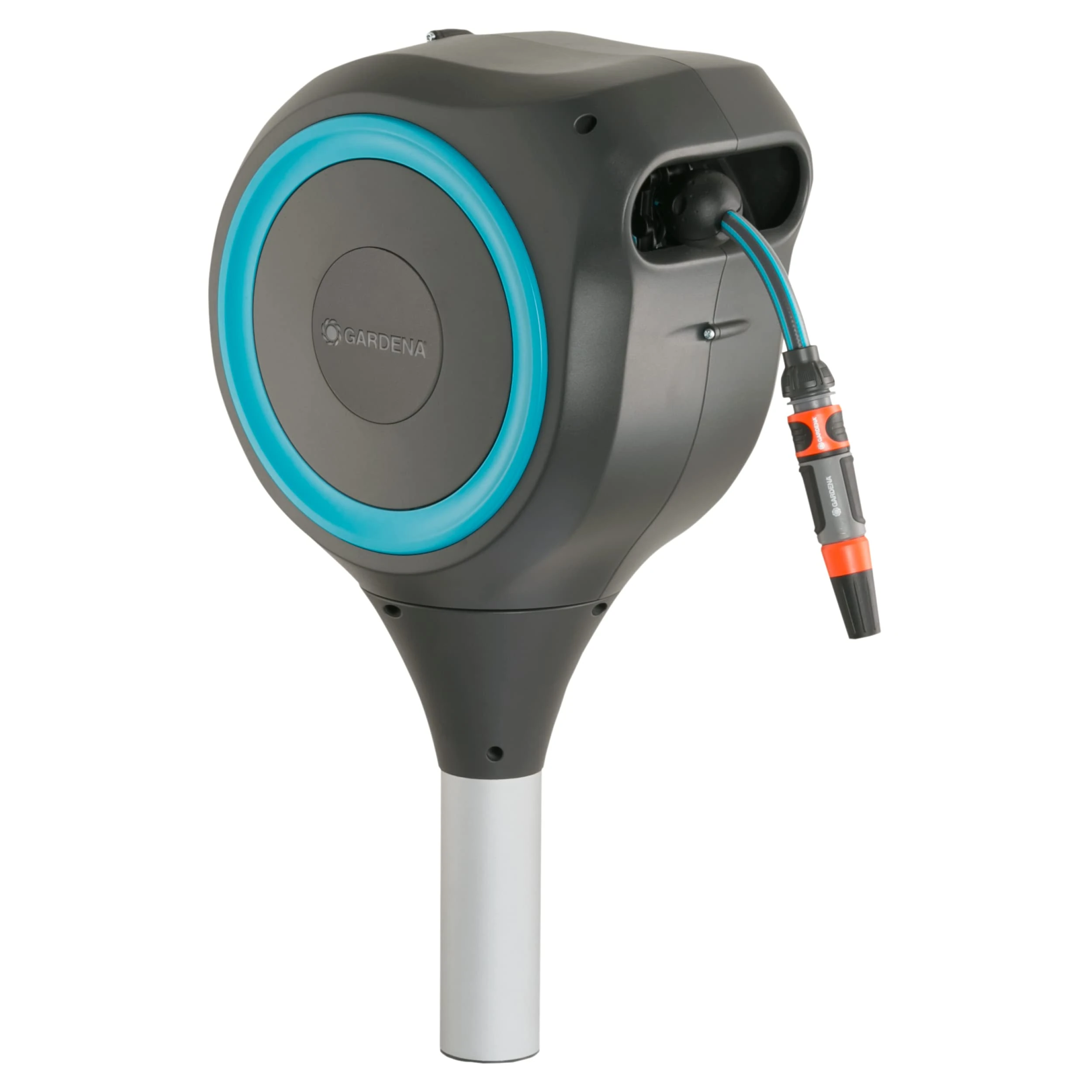 Gardena Garden Hose Box RollUp S (turquoise) 15 m: Swivel hose box, integral hose guide, including 15 m Gardena hose, mounting rod and mounting kit (18604-20)