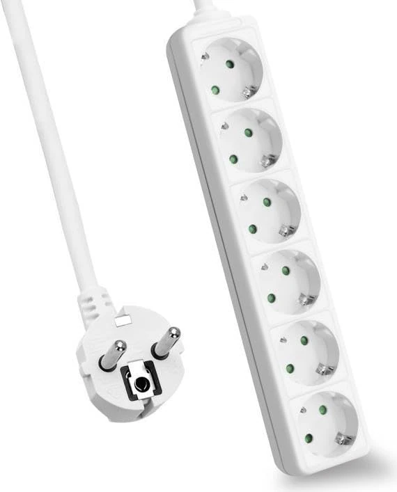Helos Socket Strip Classic 6-Way White 3.0 m without Switch