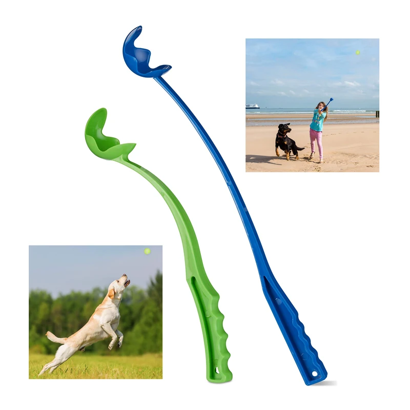 Relaxdays Ball Thrower, for Dogs, Set of 2 Launching Devices, Toy Chucker, Pet Toys for Outdoor & Park, Blue/Green - Image 1