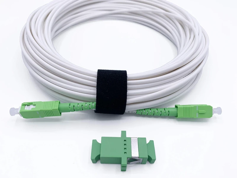 Elfcam - Fiber Optic Cable Singlemode SC/APC to SC/APC, Delivery with the Coupler for Extending Fiber Optic Cable, Compatible with FTTH, White (5M)