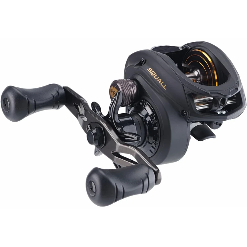 PENN Squall Low Profile Reel, Fishing Reel, Low Profile Baitcast Reels, Sea - Inshore Fishing,Unisex, Black Smoke, 300 | Right Hand