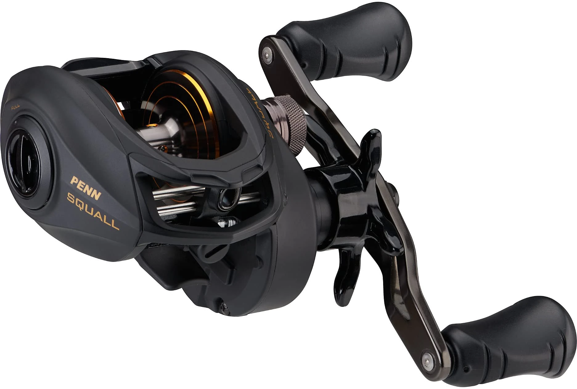 PENN Squall Low Profile Reel, Fishing Reel, Low Profile Baitcast Reels, Sea - Inshore Fishing,Unisex, Black Smoke, 300 | Left Hand