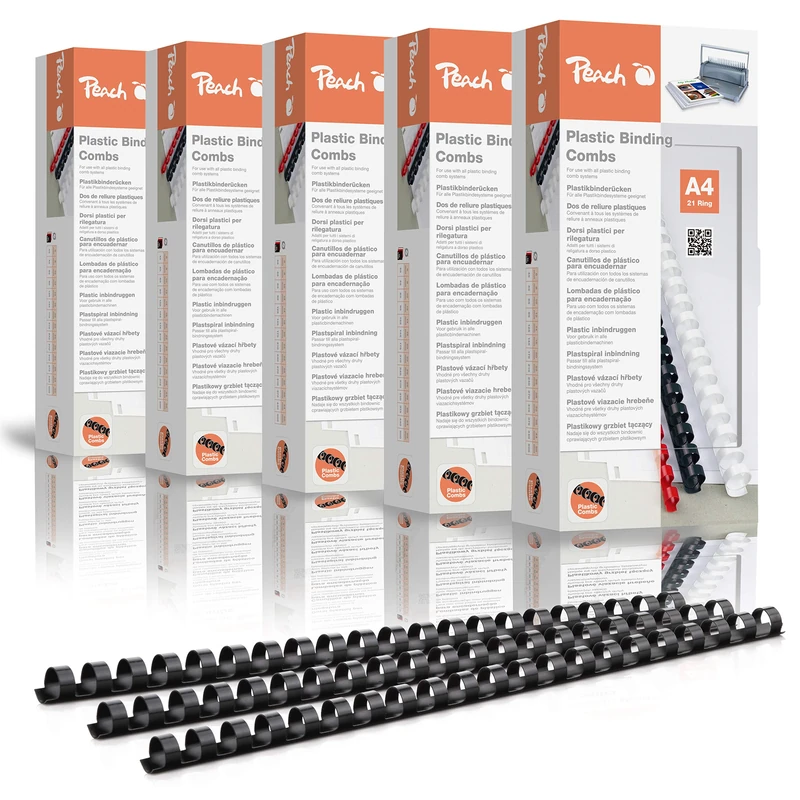 Peach PB412-02P Plastic Binding Combs DIN A4 12 mm 95 Sheets Pack of 500 Black