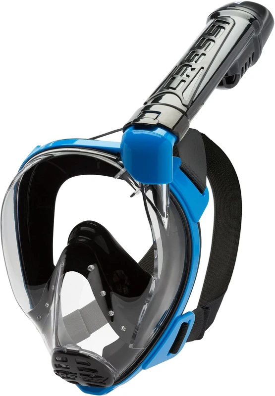 CRESSI Baron Full Face Mask Black/Blue S/M - Integral Anti Fog Snorkel Comfortable Full Face Mask with Exhalation Valve and Dry Snorkel, Black/Blue, S/M