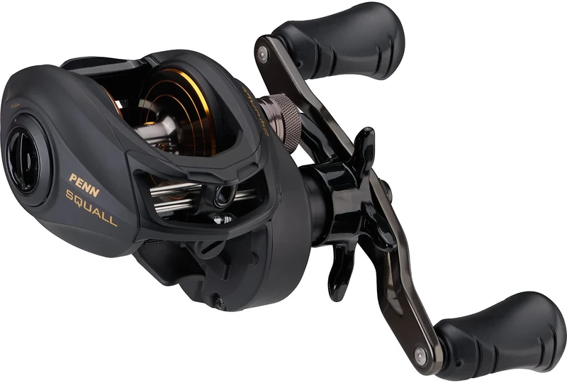 PENN Squall Low Profile Reel, Fishing Reel, Low Profile Baitcast Reels, Sea - Inshore Fishing,Unisex, Black Smoke, 200 | Left Hand