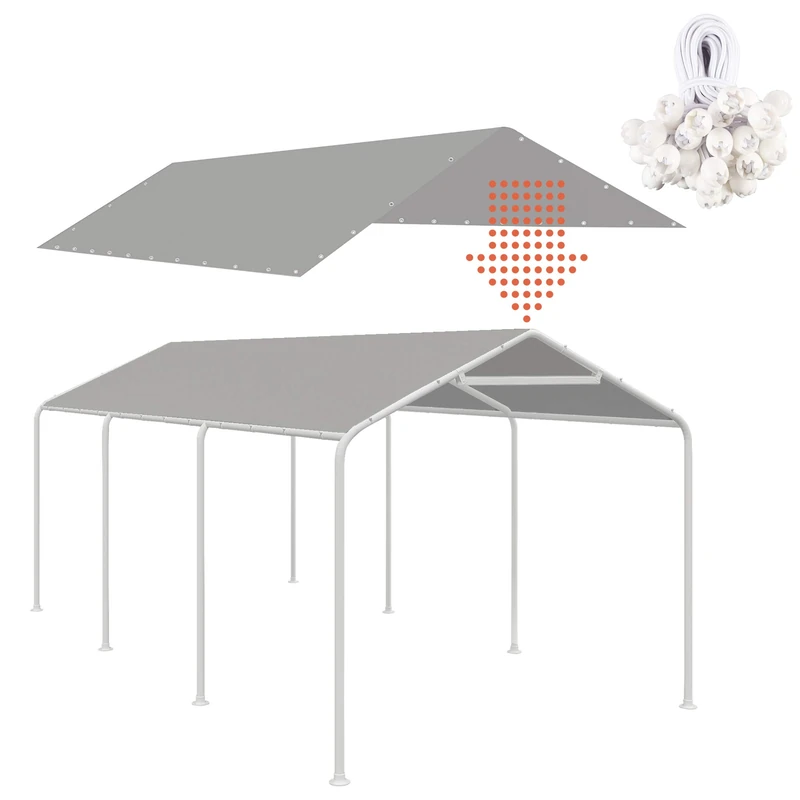 Thanaddo 10' x 20' Replacement Garage Shed Canopy Shelter Tent with Free 48 Ball Bungees, Grey (Cover Only, Frame Not Included) - Image 1