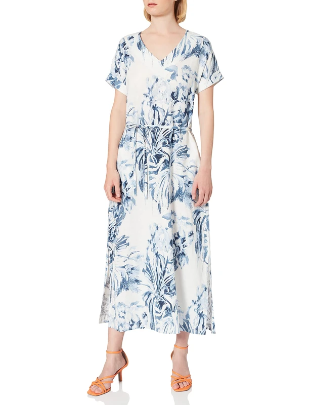 APART Fashion Women's Leinenkleid mit Druck Dress, Multi-Coloured, 8-20