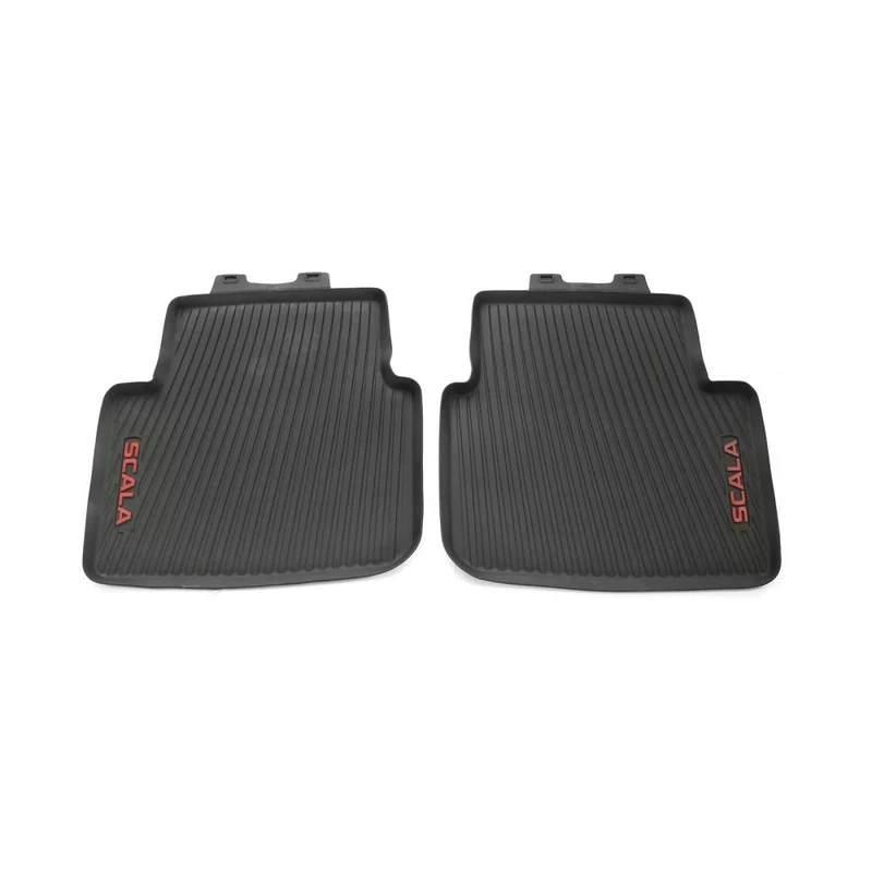 Skoda 657061512C All-Weather Floor Mats 2 x Rear Rubber Mats Rubber Floor Mats Red with Scala Lettering Black