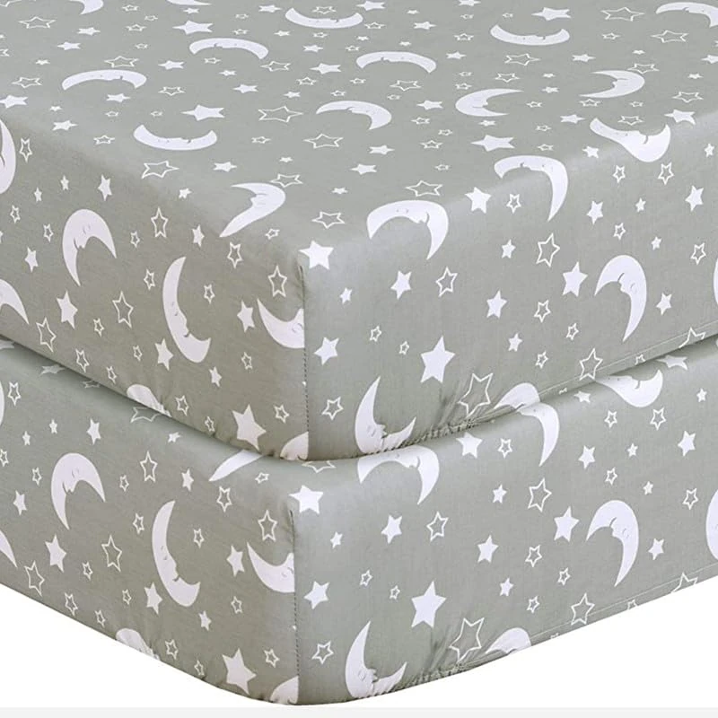 DTEX HOMES 2 x Cot Bed Fitted Sheets 100% Cotton 200 Thread Count Luxury Cot Sheets, Cot Bed 70 x 140 CM - Sleeping Moon Grey