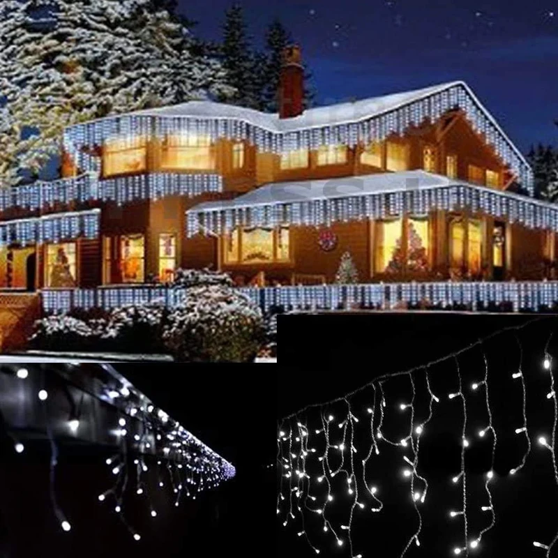 Outdoor Icicle Christmas Fairy Lights, 800 LED 20 Metres Lit Width, 160 Icicles, 8 Hour Timer, 8 Modes, Safe Voltage (Cool White, 800 LED)