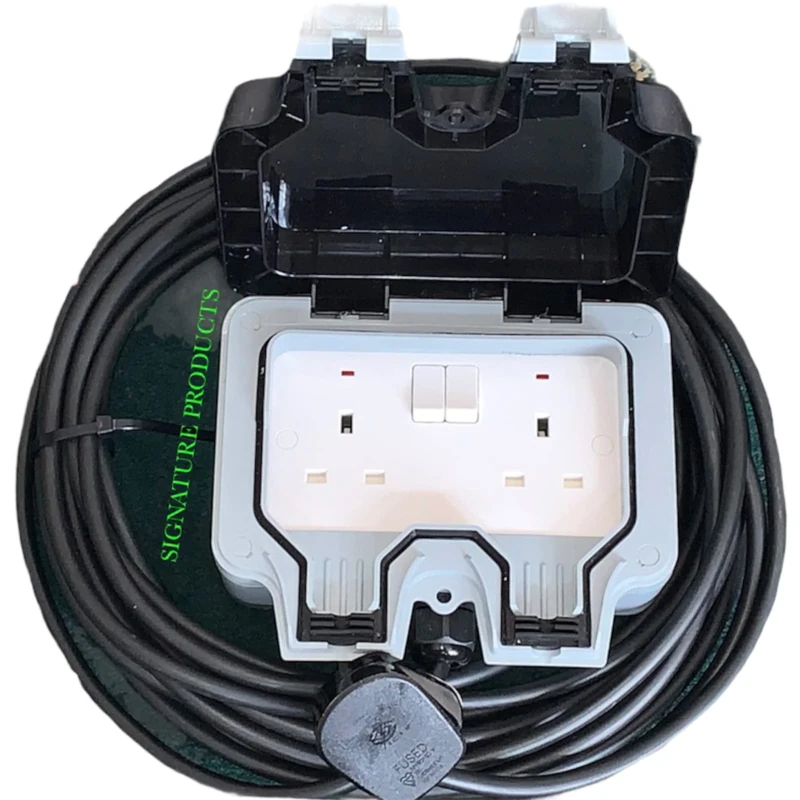 Outdoor Garden Extension Lead Socket IP66 Rated 1m to 25m Black Cable ALL LENGTHS (20M)