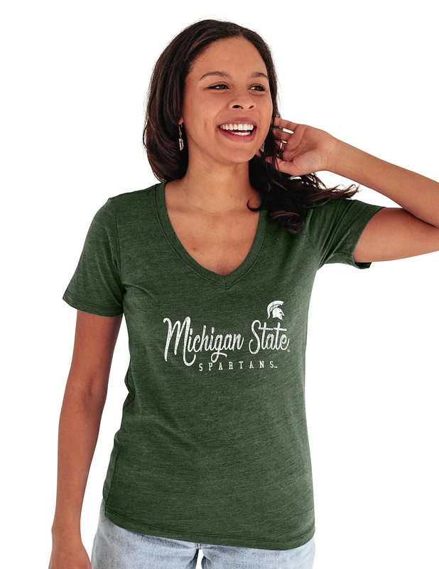 Blue 84 NCAA Michigan State Spartans Womens Premium V-Neck Tri Blend T Shirt, Michigan State Spartans Forest Green, X-Large