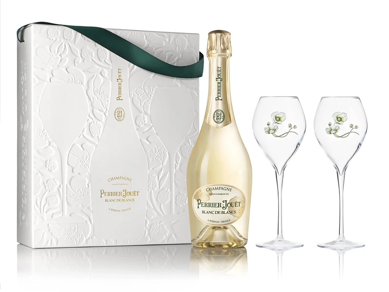 Perrier-Jouët Blanc de Blancs Champagne, 75 cl with 2 Flutes, white